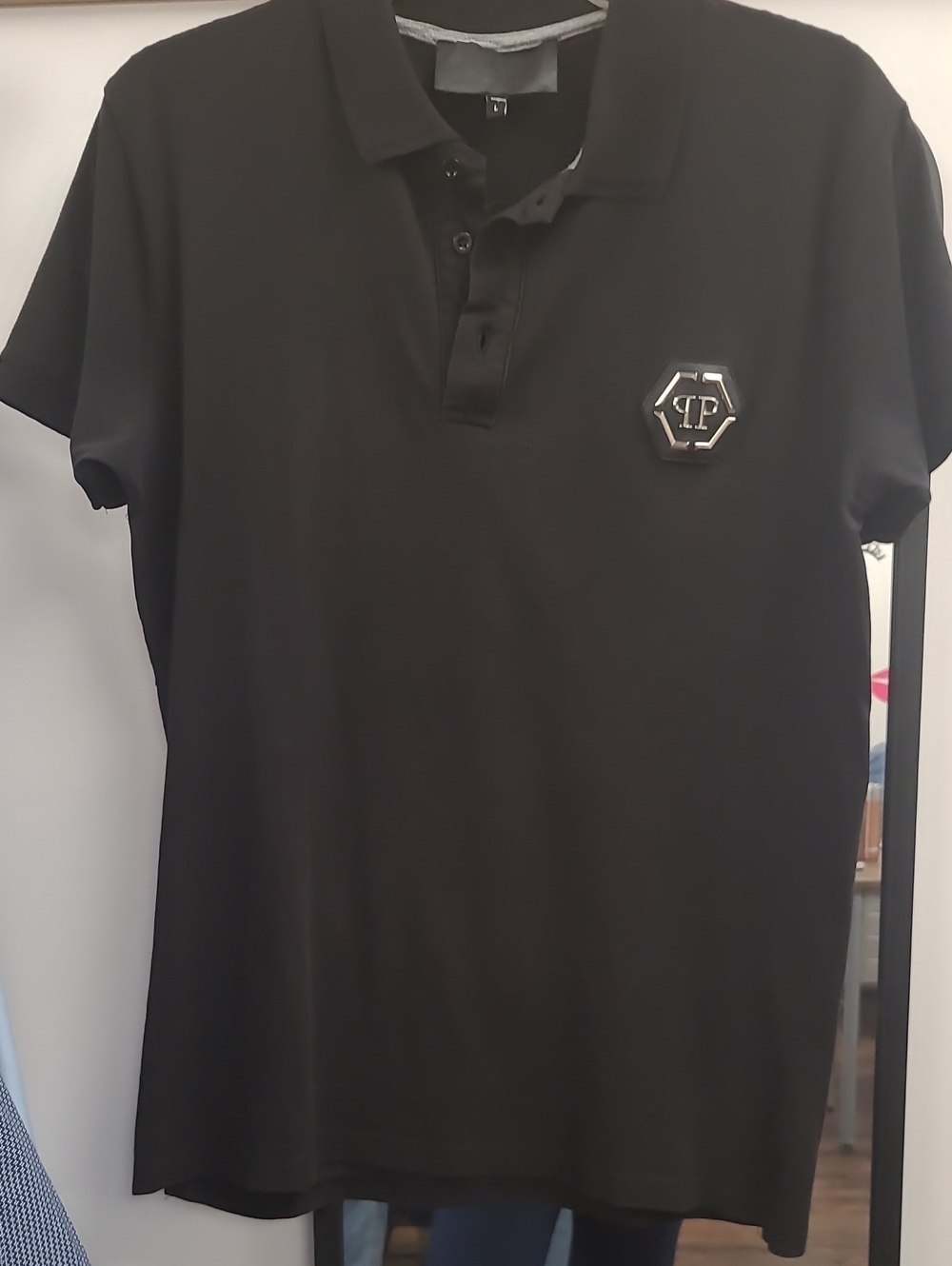 Black Men's Polo Shirt with Chest Emblem